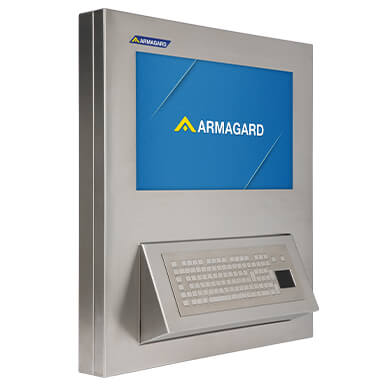 Armagard IP69K computer enclosure with installed 24-inch monitor