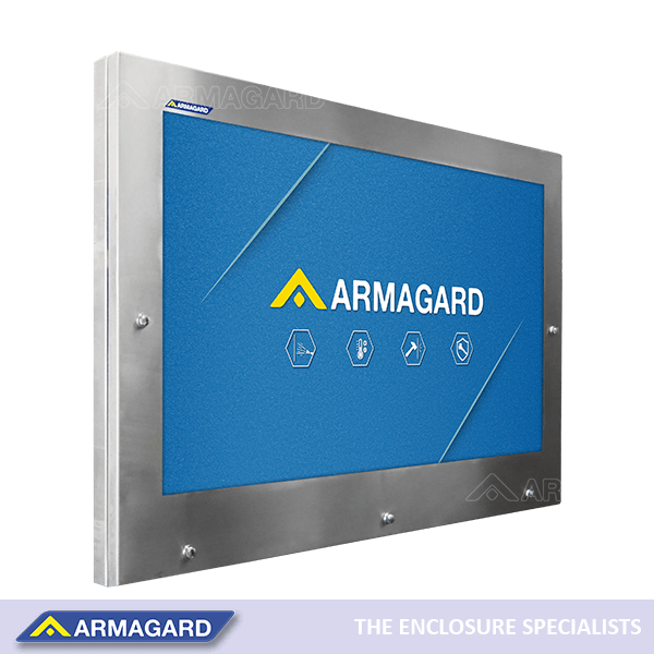 Armagard IP69K hygienic TV enclosure to protect a screen in washdown locations